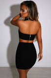 Summer Party Solid Halter Crop Top and Slit Mini Skirt Set